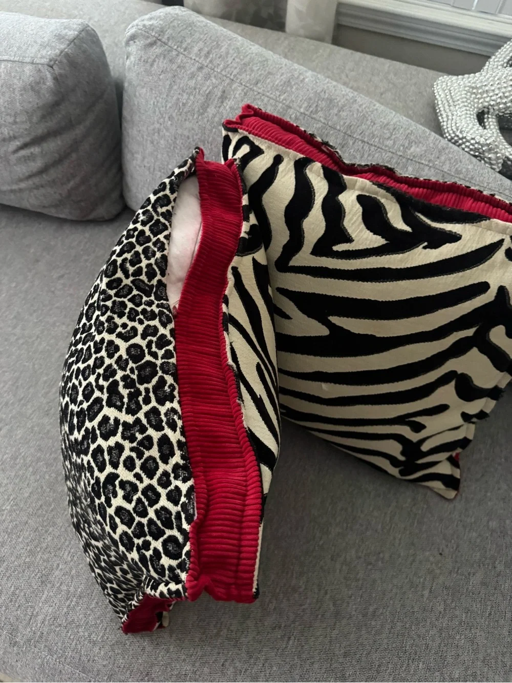2 Waverly Zebra Leopard 18” Feather Throw Pillows Removable Zip Covers